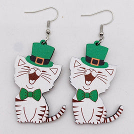 Kitty Cat Wooden Earrings St Patrick's Day