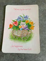 Vintage 1980's Hallmark Charmers Kitten Flower Egg Basket Happy Easter Day Card