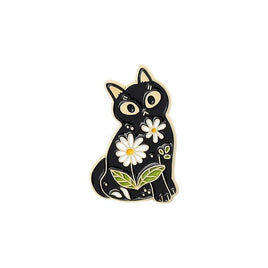 Anime Cartoon Cat and Flowers Lapel Pin