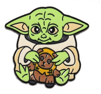 Star Wars The Mandalorian Baby Yoda Grogu The Child Lapel Pin with Ewok Toy