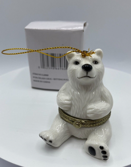 Polar Bear Porcelain Surprise Gift Hinged Trinket Box Christmas Tree Ornament