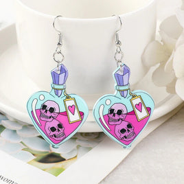 Custom Kawaii Blue/Pink Skull Love Potion Earrings