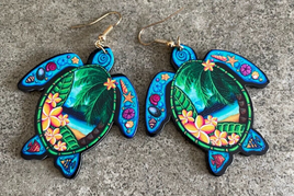 Summertime Beach Sea Turtle Dangle Earrings Caribbean Style Jewelry