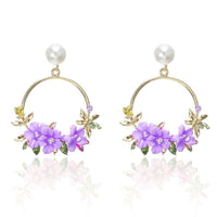 Purple Flower Metal Earrings Women Children Gift Spring Time Easter Jewelry