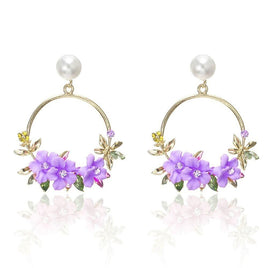 Purple Flower Metal Earrings Women Children Gift Spring Time Easter Jewelry