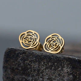 Mini Stainless Steel Gold Colored Rose Flower Earrings Women Kids Gift