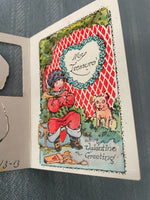 Vintage Mini Valentines Day Card Early 1900's Children & Dog Little Girl & Boy