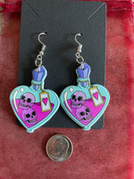 Custom Kawaii Blue/Pink Skull Love Potion Earrings