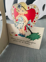 Vintage Mini Valentines Day Card Early 1900's Children Little Girl Cleaning