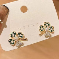 Mini Rhinestone Four Leaf Clover Earrings St Patrick's Day Lucky Irish Charm