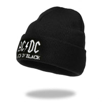 AC/DC Back in Black Knit Ski Hat White Letter Beanie Heavy Metal 80's