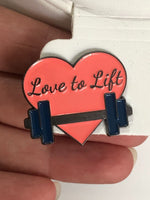 I Love to Lift Heart Dumbbell Lapel Pin Workout Gym Trainer Motivational Quote