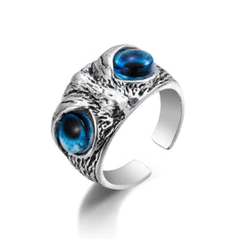 Adjustable Alloy Owl Ring Blue Eyed Owl