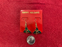 Vintage Red Gold Green Rhinestone Christmas Tree Earrings Jewelry