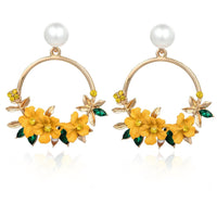 Yellow Flower Metal Earrings Women Children Gift Spring Time Easter Jewelry