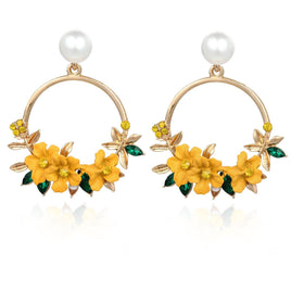 Yellow Flower Metal Earrings Women Children Gift Spring Time Easter Jewelry