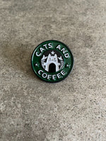 Cats and Coffee Starbucks Goddess Funny Parody Lapel Pin Fur Mom