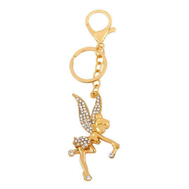 Tinkerbell Gold Rhinestone Keychain - Bag Clip On Disney's Peter Pan Cartoon