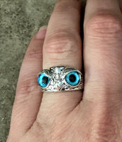 Adjustable Alloy Owl Ring Blue Eyed Owl