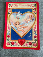 Vintage Hallmark Card Happy Valentines Day Cherub Angel Hearts Postcard