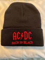 AC/DC Back in Black Knit Ski Hat Red Letters Beanie Heavy Metal 80's