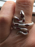 Adjustable Red Wrap-Around Snake Ring - Red Rhinestone