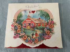 Vintage School House Hearts & Flowers Valentines Day Card 1900's