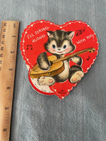 Vintage Hallmark Valentine Card Early 1900's Mechanical Cat Playing Guitar New