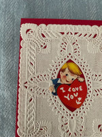 Vintage I Love You Lace Valentines Day Card Early 1900's Little Boy Handmade?