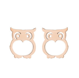 Mini Stainless Steel Rose Gold Colored Owl Earrings Bird Lovers Gift Women Kids