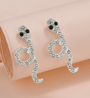 Rhinestone Snake Gothic Stud Earrings Horror Wife Valentines Day