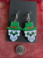 St. Patrick's Day Gothic Green Irish Skull Earrings