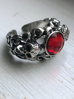 Adjustable Gothic Skull Red Stone Metal Ring