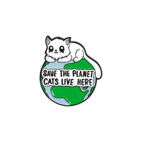 Save the Planet Cats Live Here Lapel Pin White Animals Pinbacks