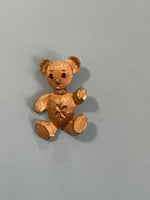 Vintage Mamselle Diamond Cut Teddy Bear Brooch Lapel Pin Red White Rhinestones