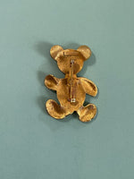 Vintage Mamselle Diamond Cut Teddy Bear Brooch Lapel Pin Red White Rhinestones