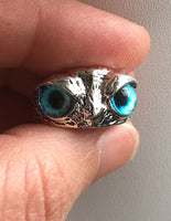 Adjustable Alloy Owl Ring Blue Eyed Owl