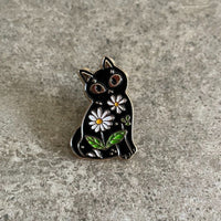 Anime Cartoon Cat and Flowers Lapel Pin