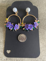 Purple Flower Metal Earrings Women Children Gift Spring Time Easter Jewelry