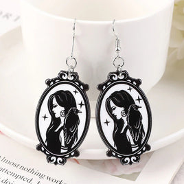 Custom Gothic Black Crow Raven & Witch Mom Wiccan Earrings Wicca Goth