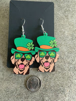 Irish Earrings Irish Puppy Dog Wooden Earrings for St Patrick's Day