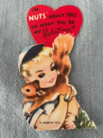 Vintage Squirrel & Boy Nuts Valentines Day Card Early 1900's Die Cut A-Meri-Card