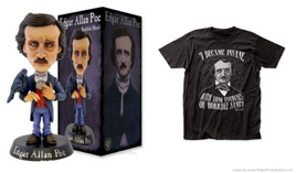 Licensed Edgar Allan Poe Collectible Bobblehead Figure & T-Shirt Gift Set Size S