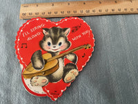 Vintage Hallmark Valentine Card Early 1900's Mechanical Cat Playing Guitar New