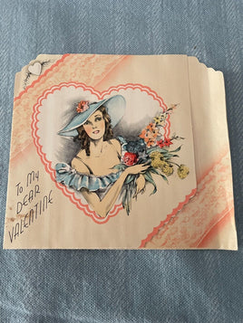 Vintage Paper Dear Valentines Day Card Early 1900's Women with Flowers USA