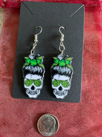 St. Patrick's Day Gothic Green Irish Mom Skull Earrings Goth Skeleton