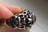 Adjustable Gothic Skull Red Stone Metal Ring