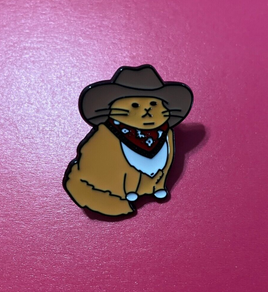 Fat Cowboy Western Cat Lapel Pin Fur Mom Gift