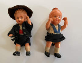 Vintage 1950's Red Letter Day School Hansel and Gretel Posable Baby Dolls