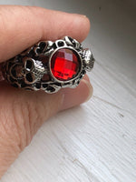 Adjustable Gothic Skull Red Stone Metal Ring